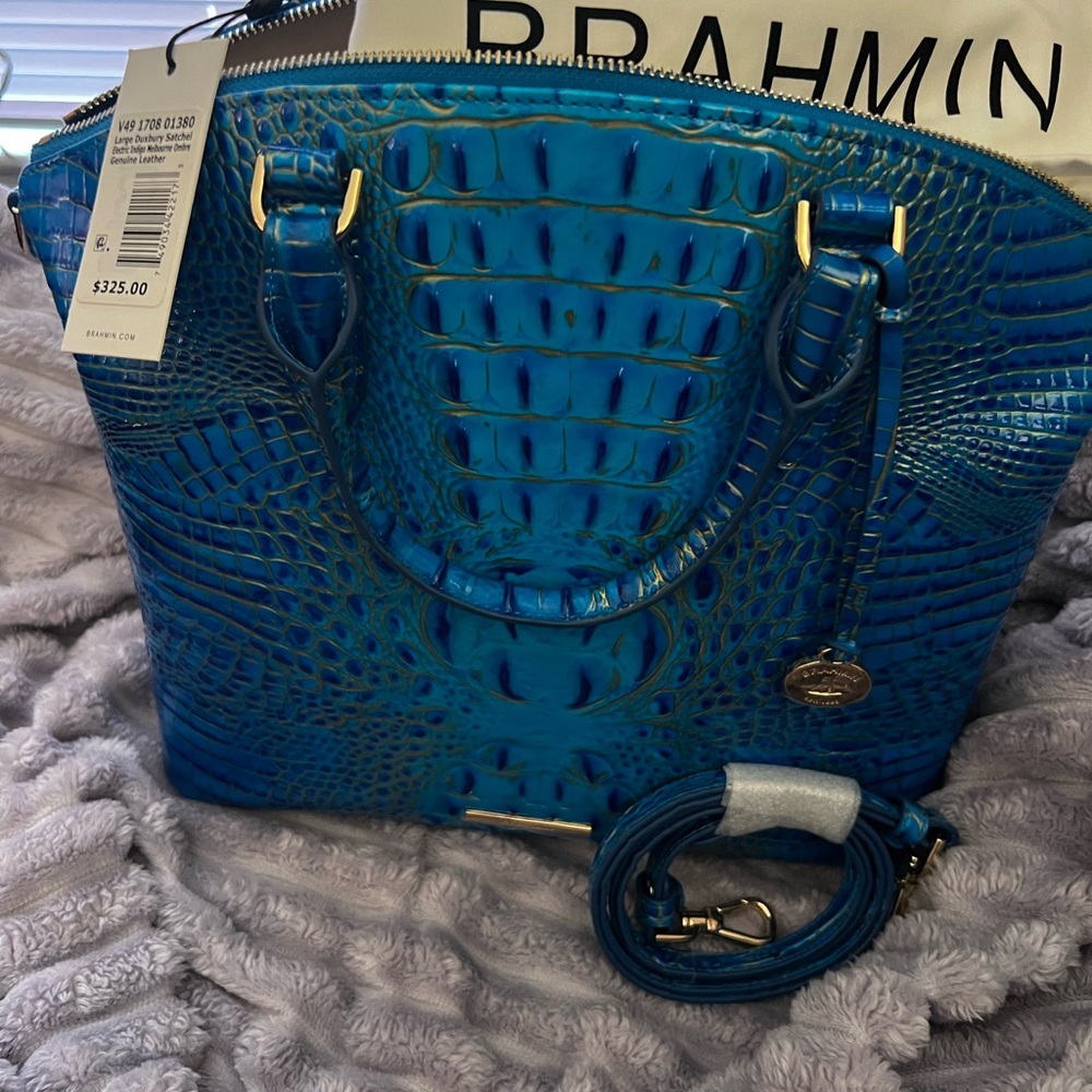 Brahmin Vibrant Blue Embossed Tote